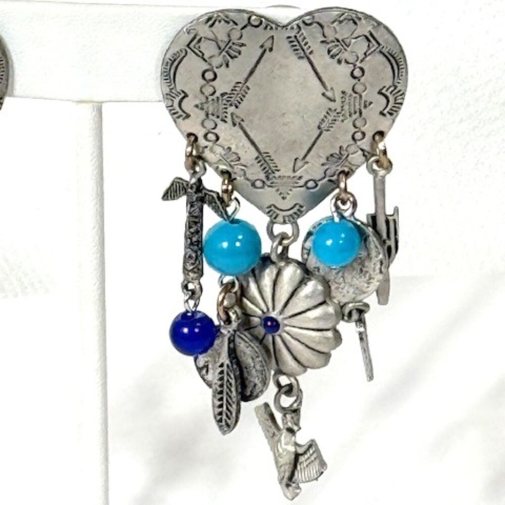 Silver-Tone Statement Boho Heart Dangle Post Earr… - image 3